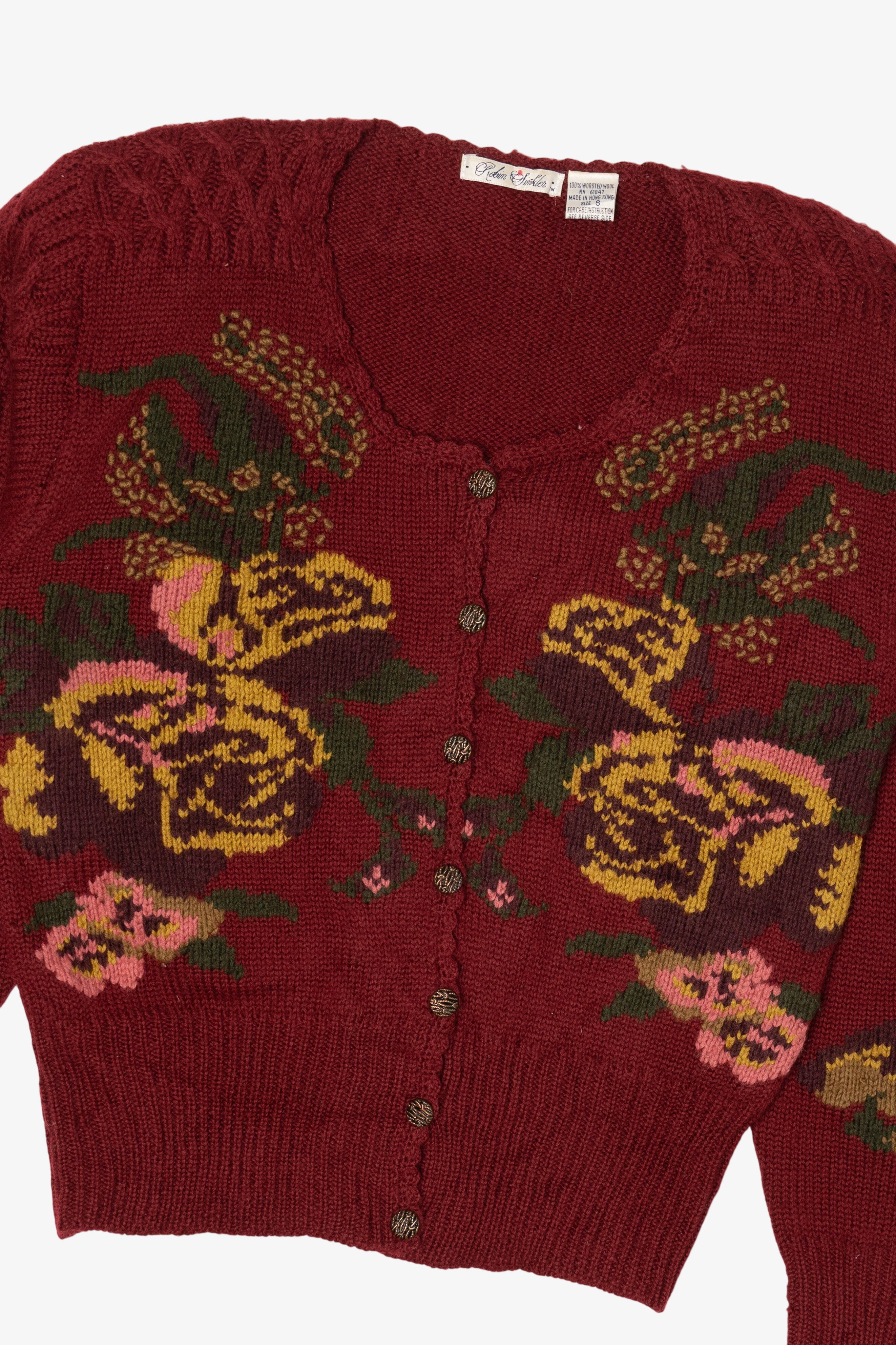 Vintage Burgundy Robin Sinkler Cardigan Sweater (1990s)