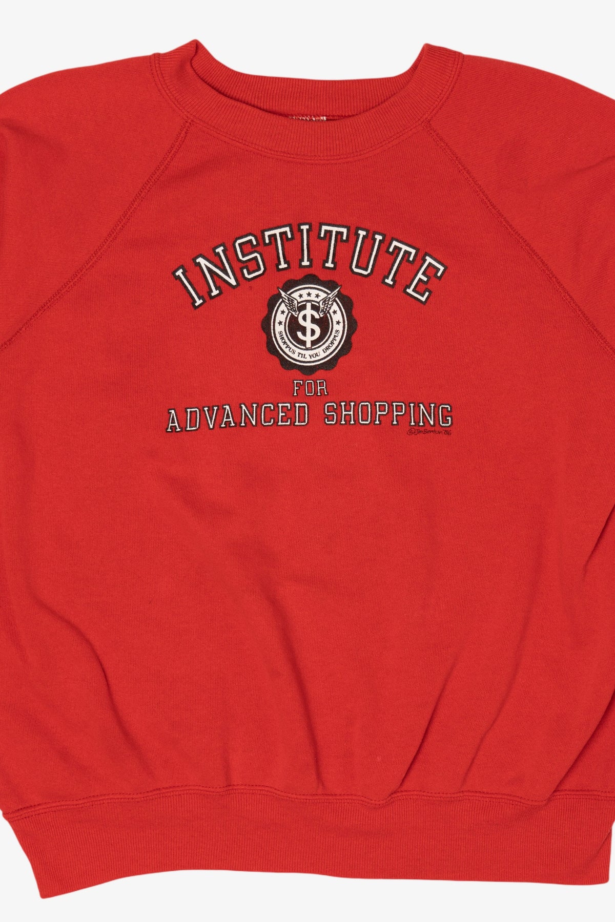 Vintage Red "Institute For Advanced Shopping" Funny Raglan Sweatshirt (1980s)