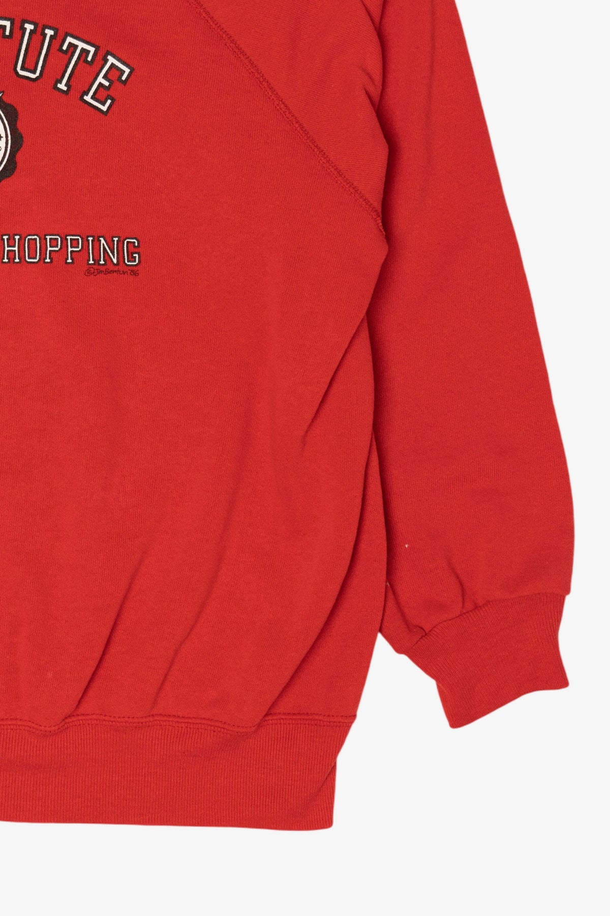 Vintage Red "Institute For Advanced Shopping" Funny Raglan Sweatshirt (1980s)
