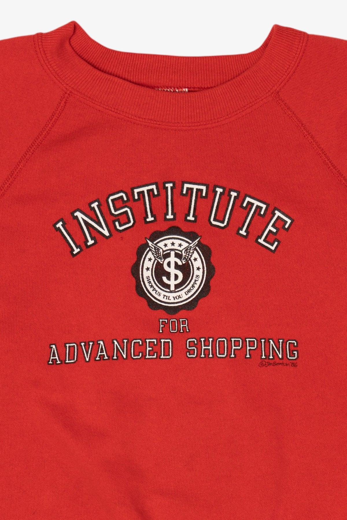 Vintage Red "Institute For Advanced Shopping" Funny Raglan Sweatshirt (1980s)