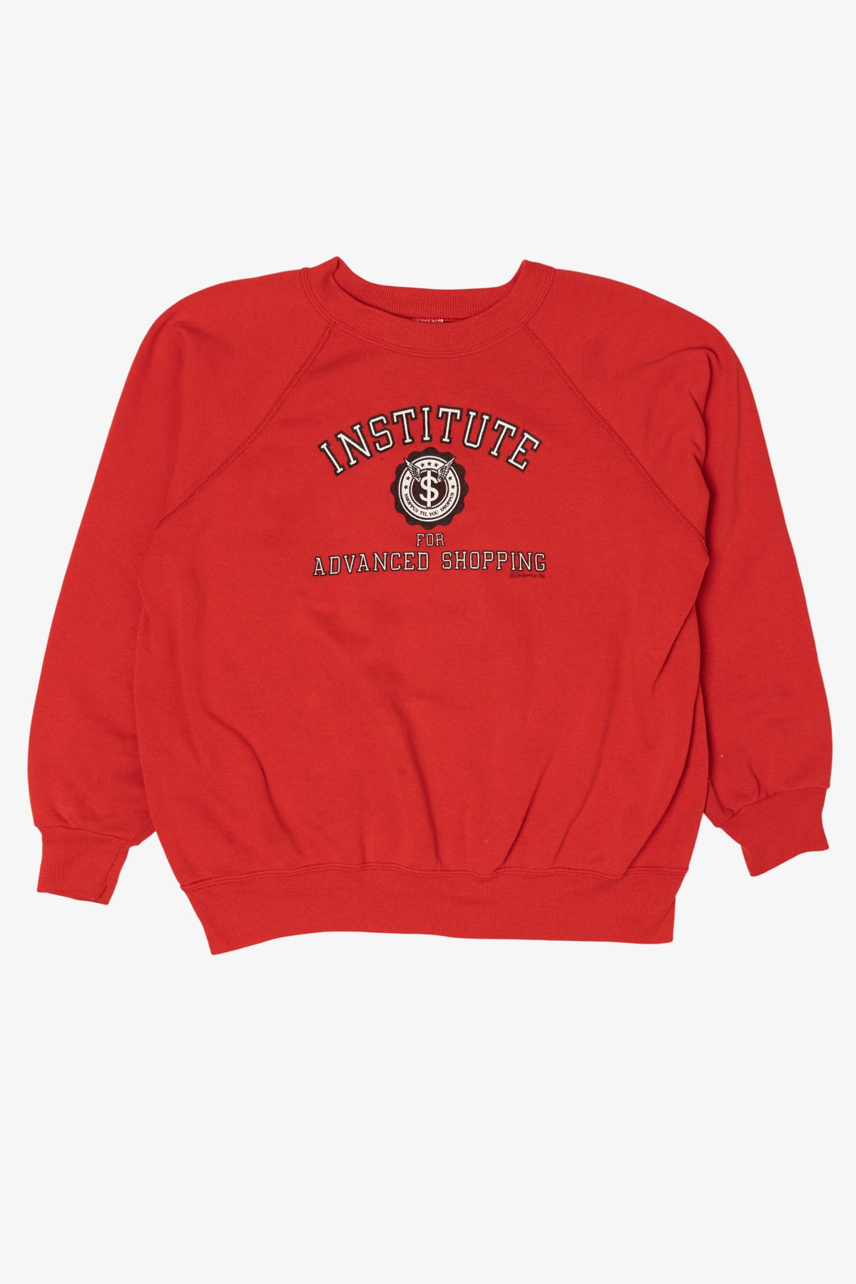 Vintage Red "Institute For Advanced Shopping" Funny Raglan Sweatshirt (1980s)