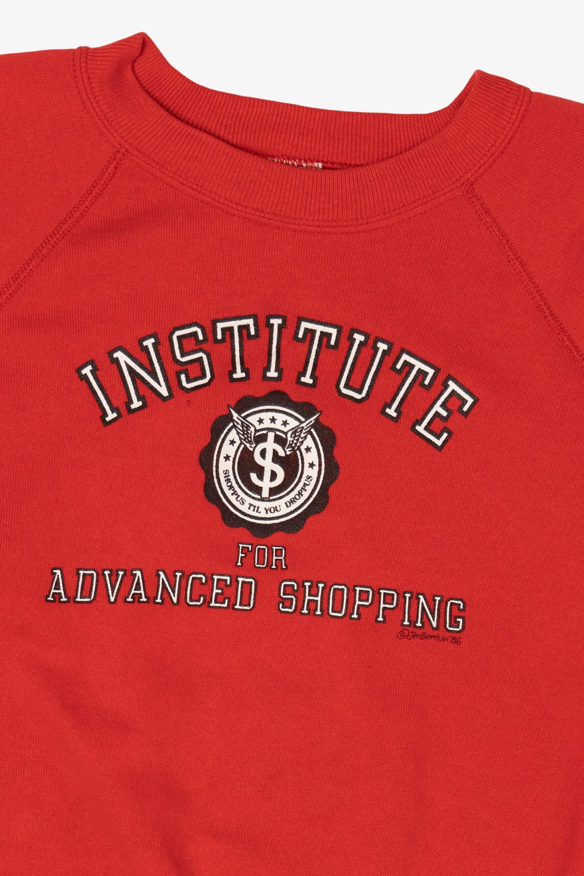 Vintage Red "Institute For Advanced Shopping" Funny Raglan Sweatshirt (1980s)