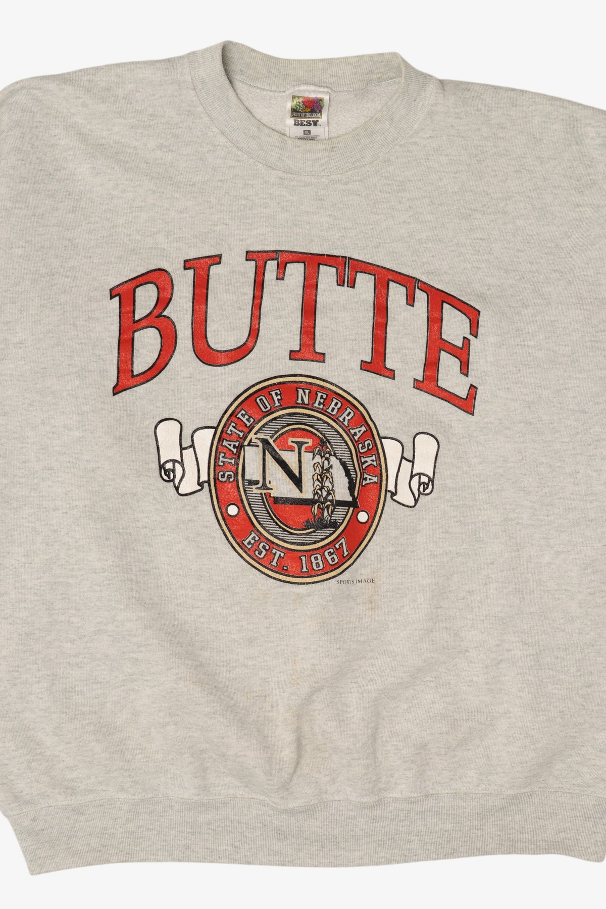 Vintage Distressed Light Gray "Butte" State Of Nebraska Sweatshirt (1990s)