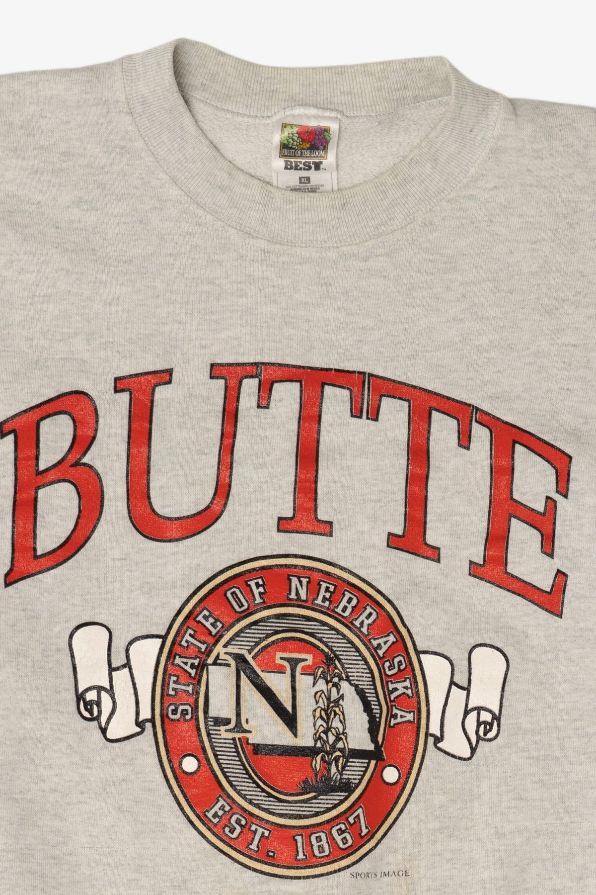 Vintage Distressed Light Gray "Butte" State Of Nebraska Sweatshirt (1990s)