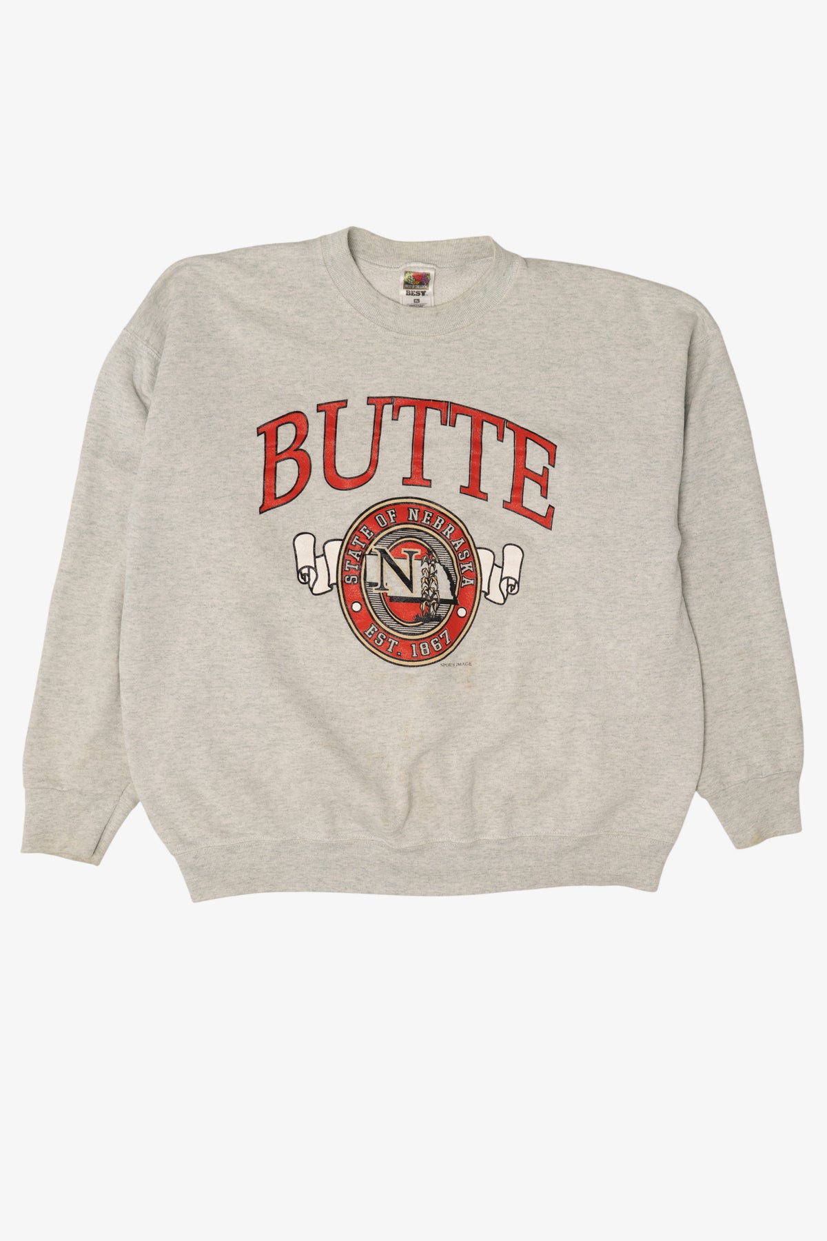Vintage Distressed Light Gray "Butte" State Of Nebraska Sweatshirt (1990s)