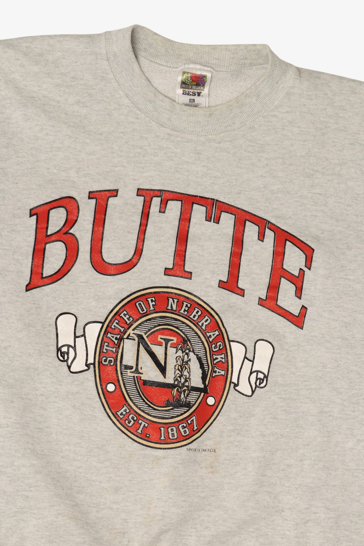 Vintage Distressed Light Gray "Butte" State Of Nebraska Sweatshirt (1990s)
