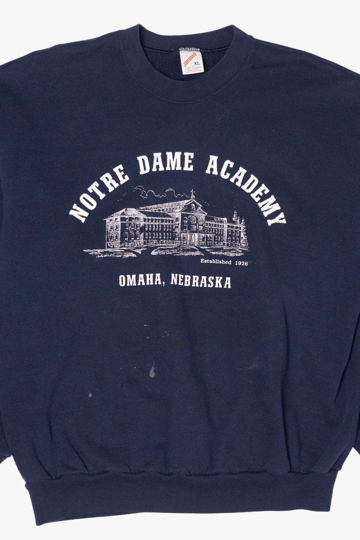 Vintage Navy Blue Notre Dame Academy Omaha Nebraska Distressed Sweatshirt (1990s)