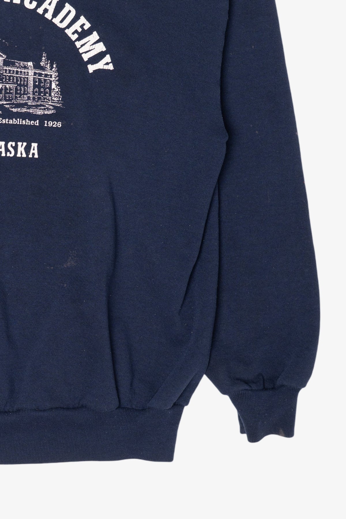 Vintage Navy Blue Notre Dame Academy Omaha Nebraska Distressed Sweatshirt (1990s)