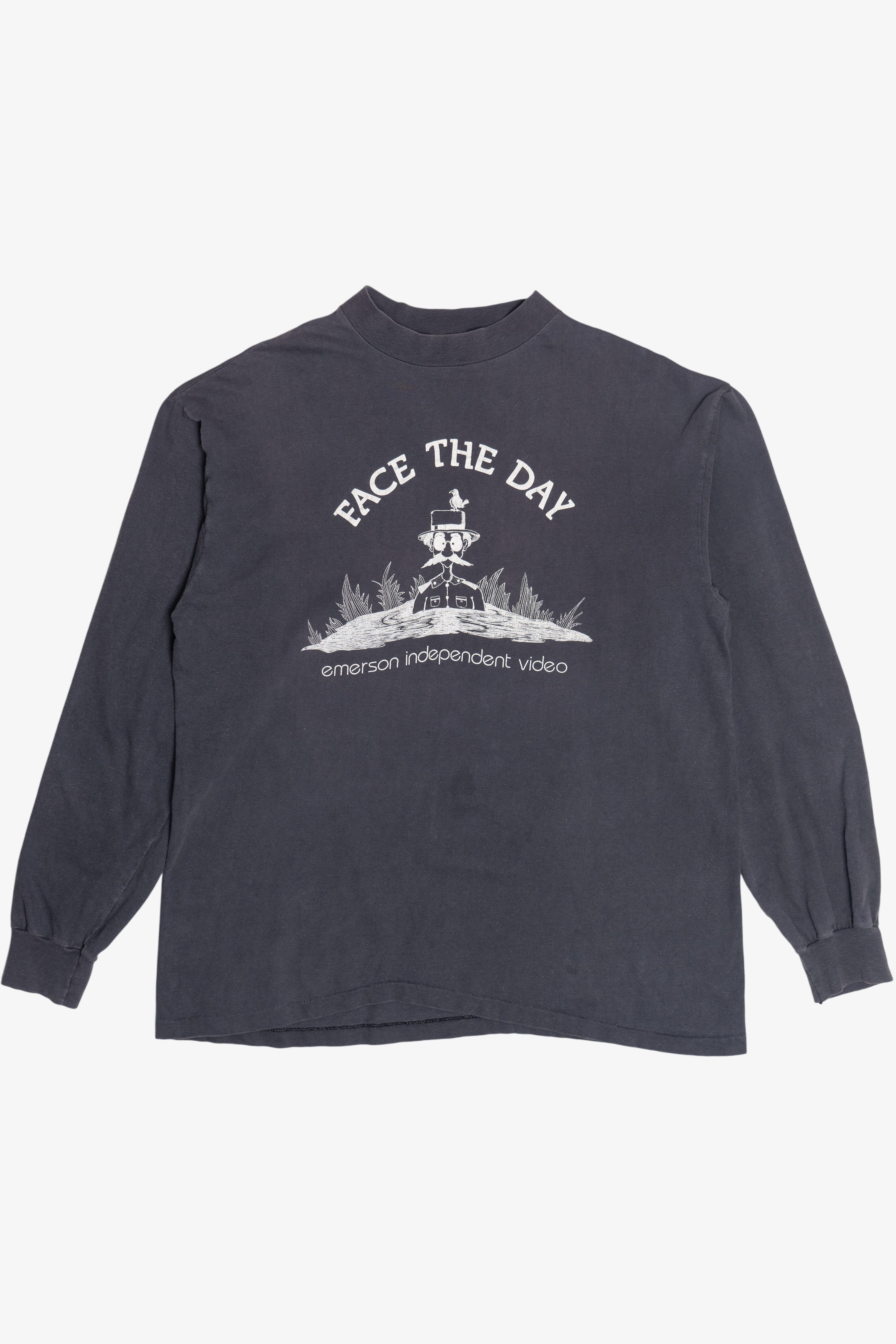 Vintage "Face The Day" "Emerson Independent Video" "Talent" Long Sleeve T-Shirt (1990s)