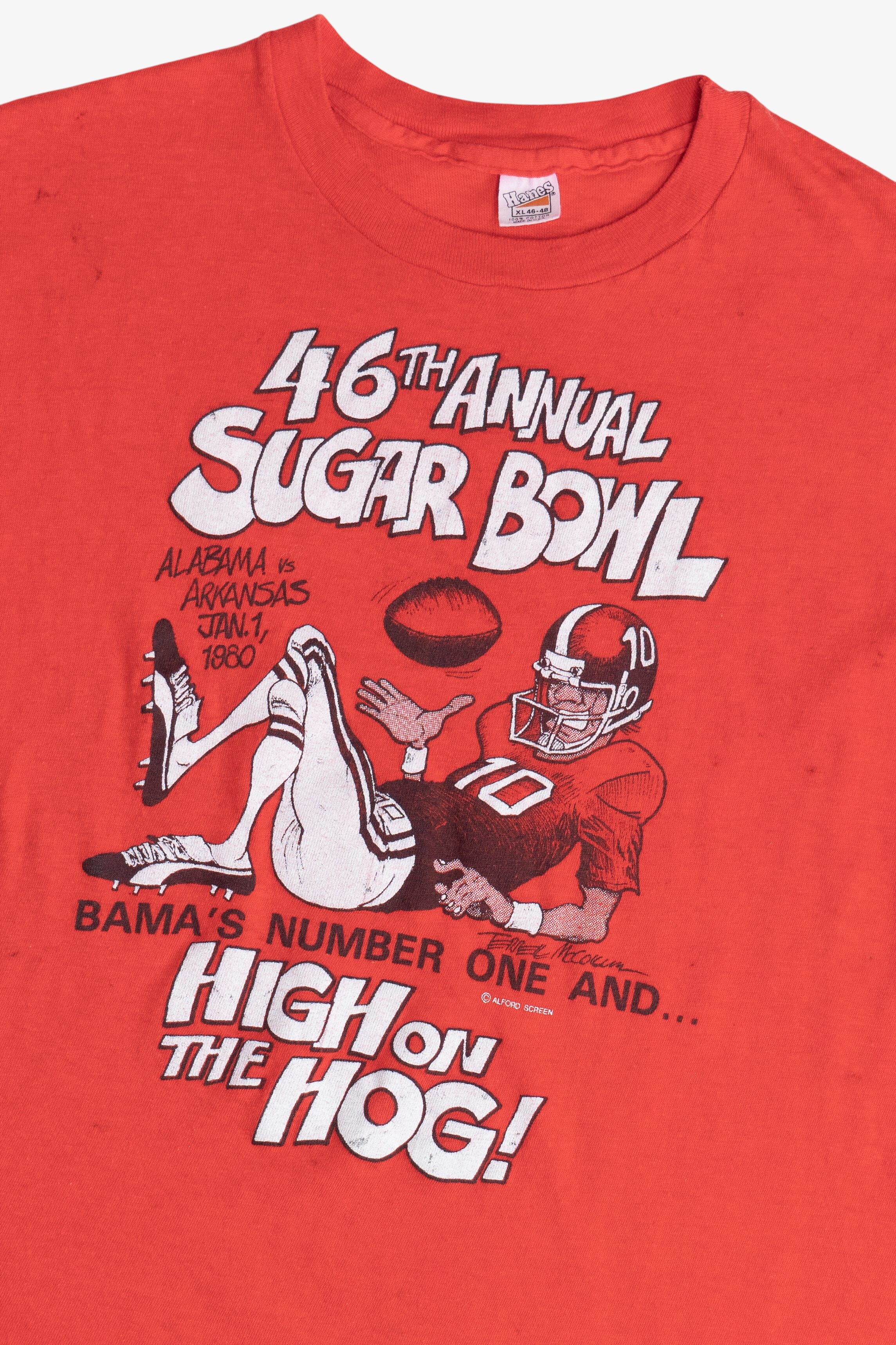 Vintage Alabama Vs. Arkansas 46th Annual Sugar Bowl Distressed T-Shirt (1980s)