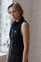 Black Drop Waist Corduroy Dress