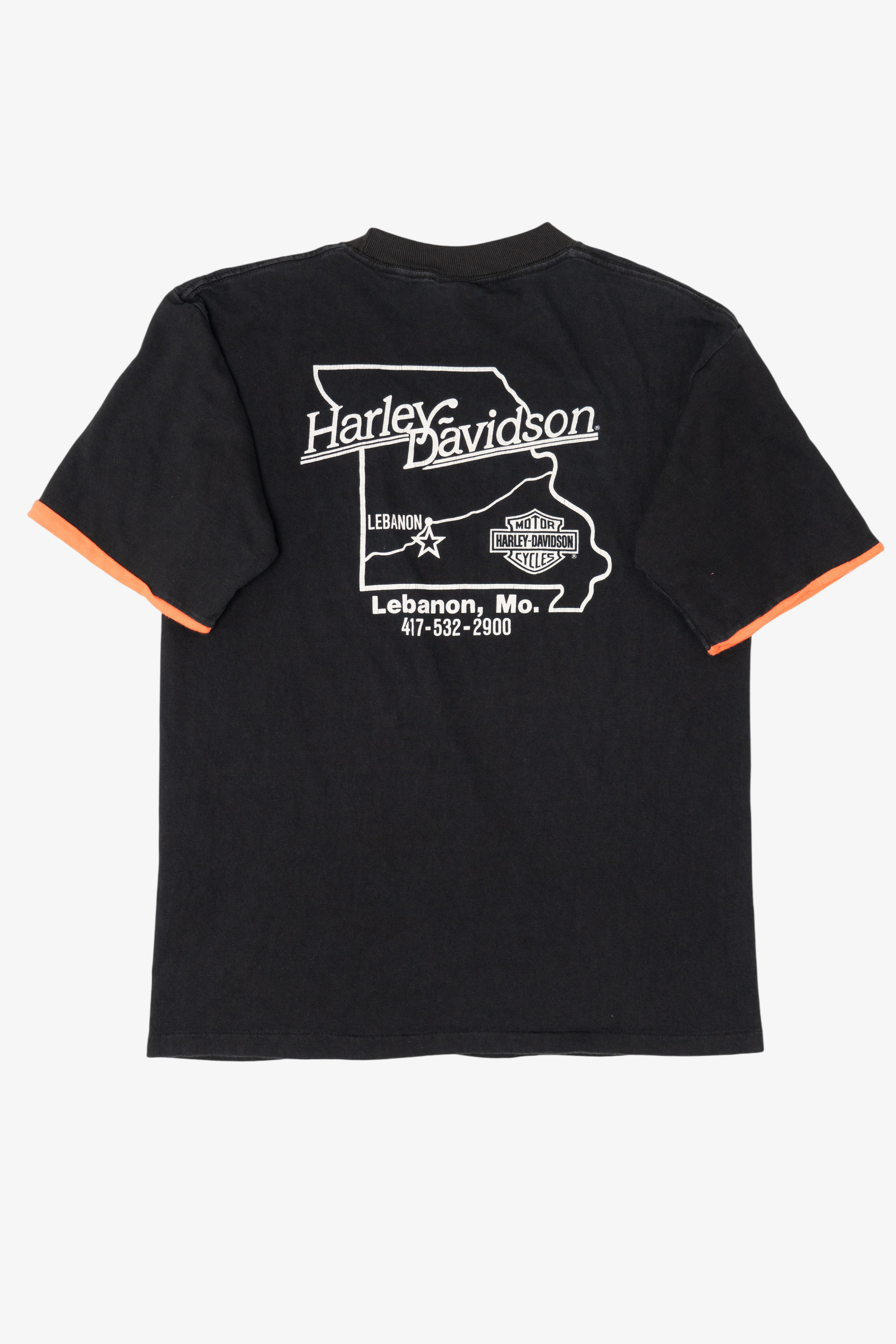 Vintage Black Harley Davidson Lebanon Missouri T-Shirt (1990s)