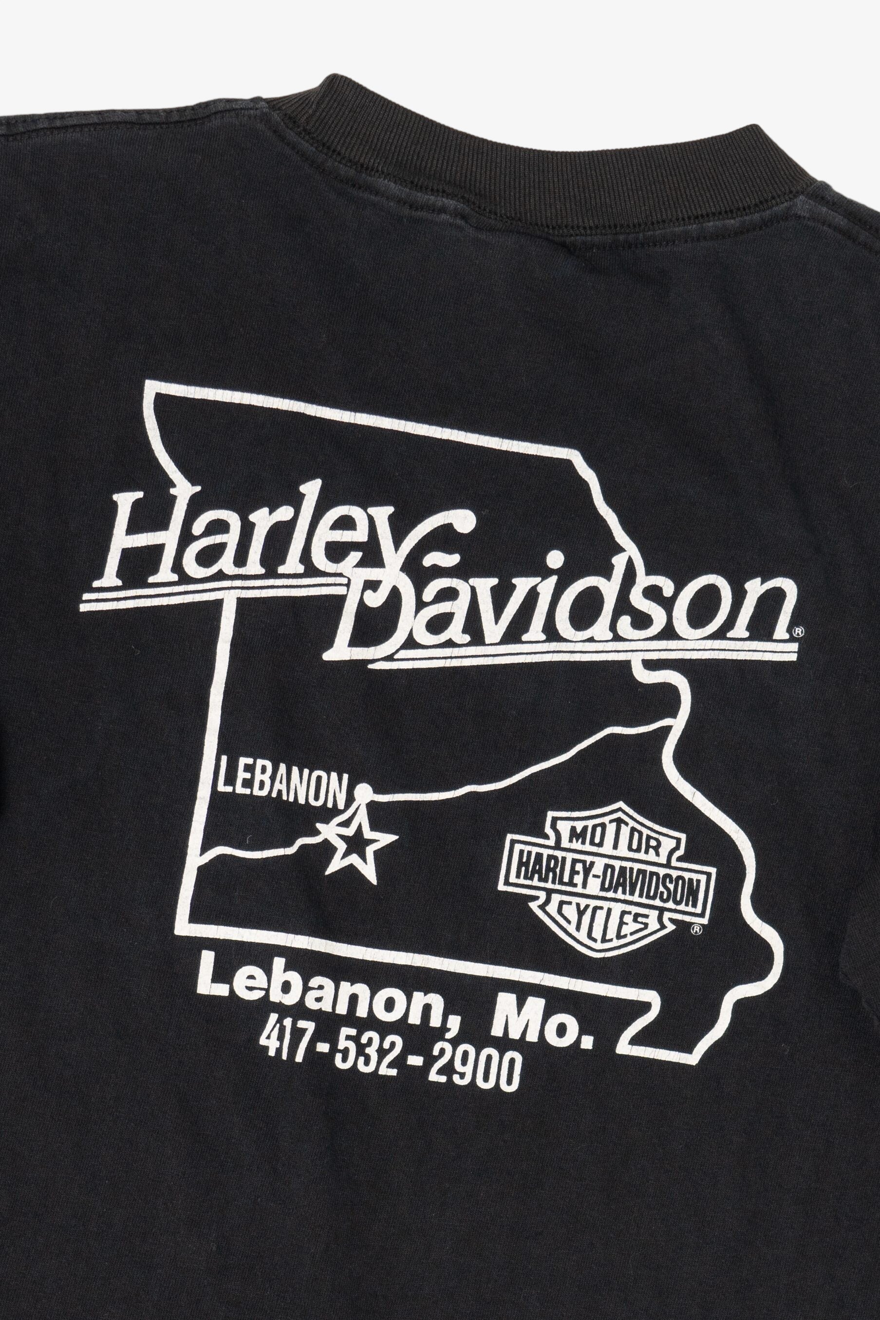 Vintage Black Harley Davidson Lebanon Missouri T-Shirt (1990s)