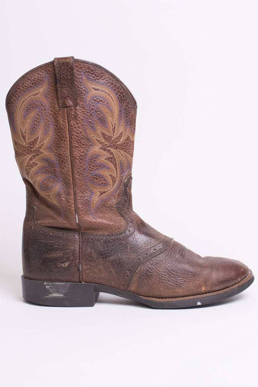 Brown Leather Stitched Justin Boots (10 D)