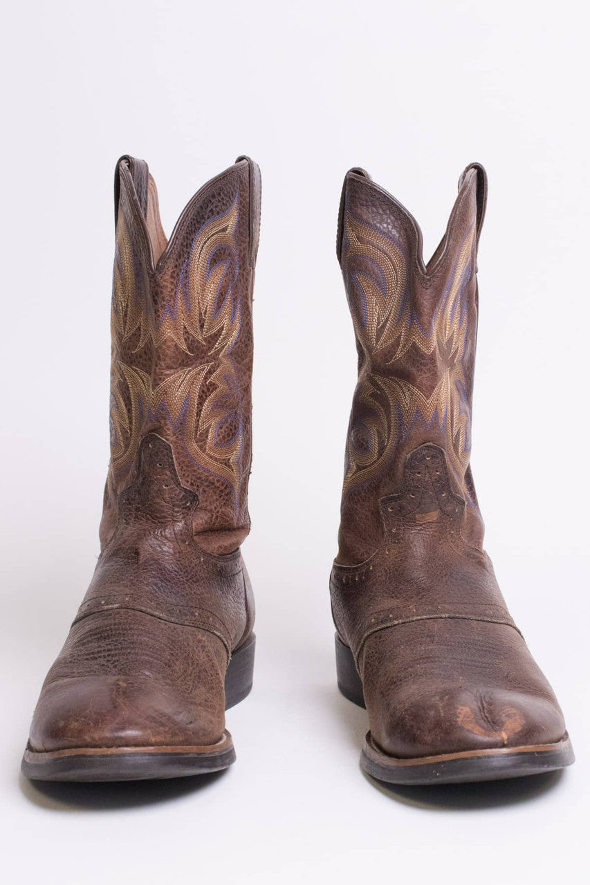 Brown Leather Stitched Justin Boots (10 D)
