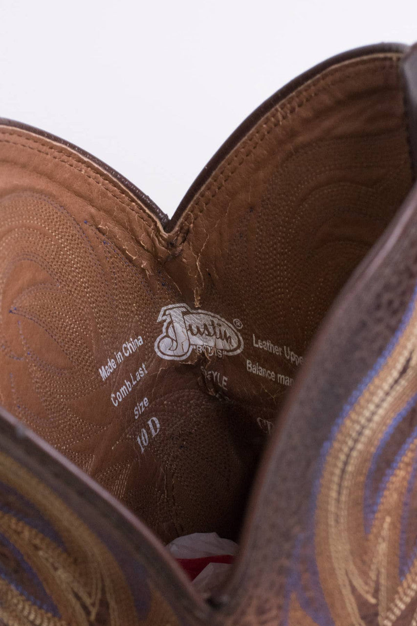 Brown Leather Stitched Justin Boots (10 D)