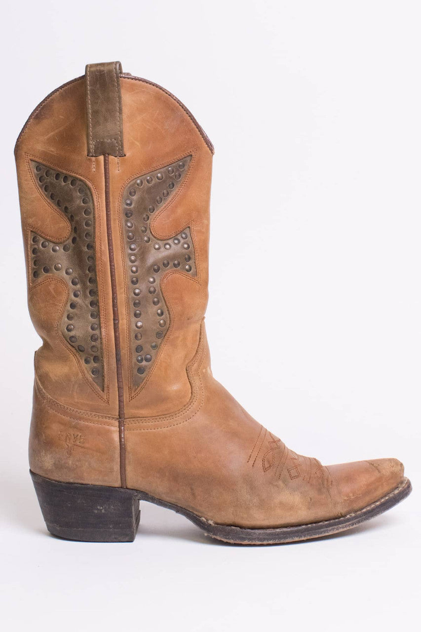 Vintage Leather Studded Frye Cowboy Boots (7 M)
