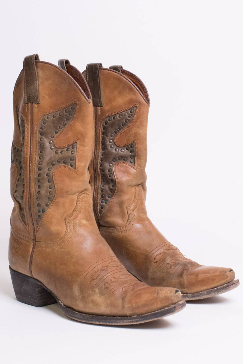 Vintage Leather Studded Frye Cowboy Boots (7 M)