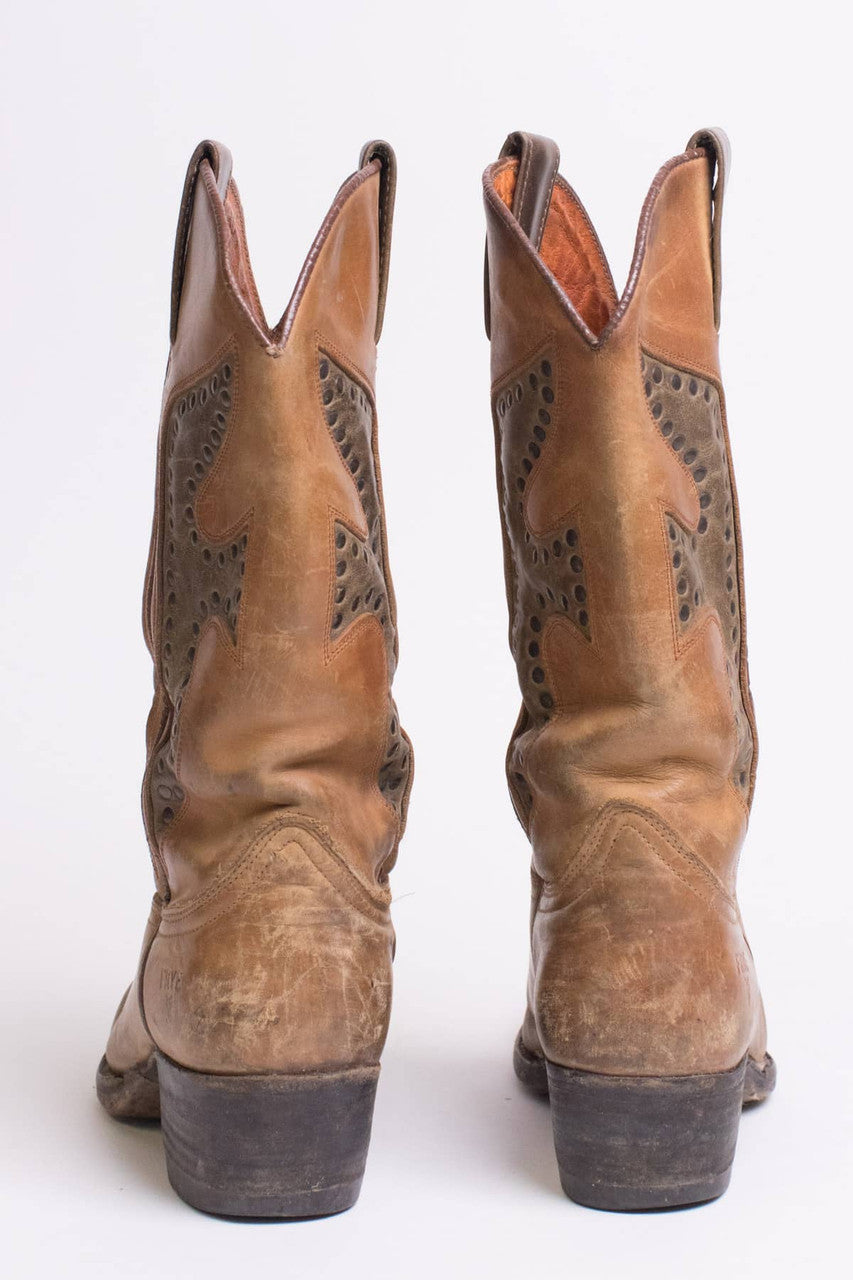 Vintage Leather Studded Frye Cowboy Boots (7 M)