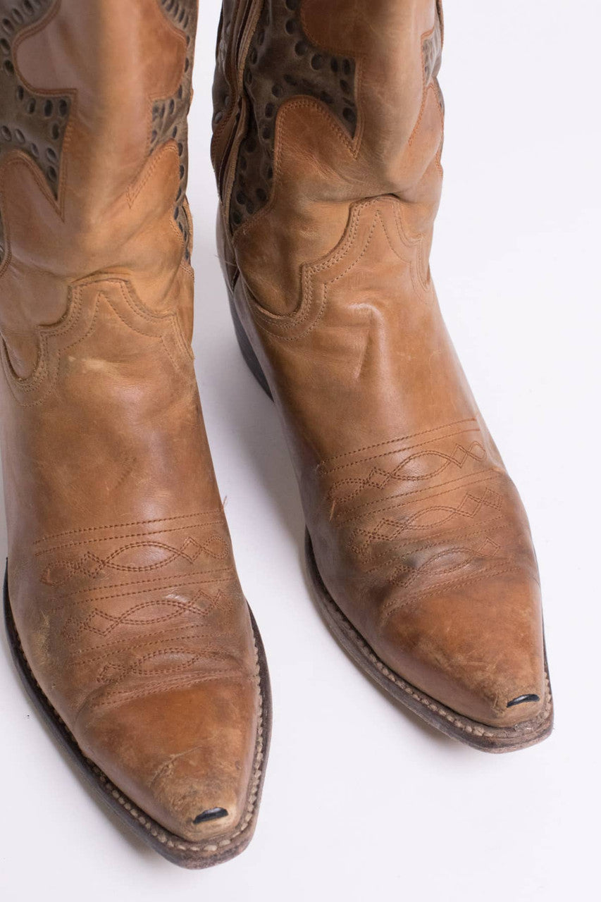 Vintage Leather Studded Frye Cowboy Boots (7 M)
