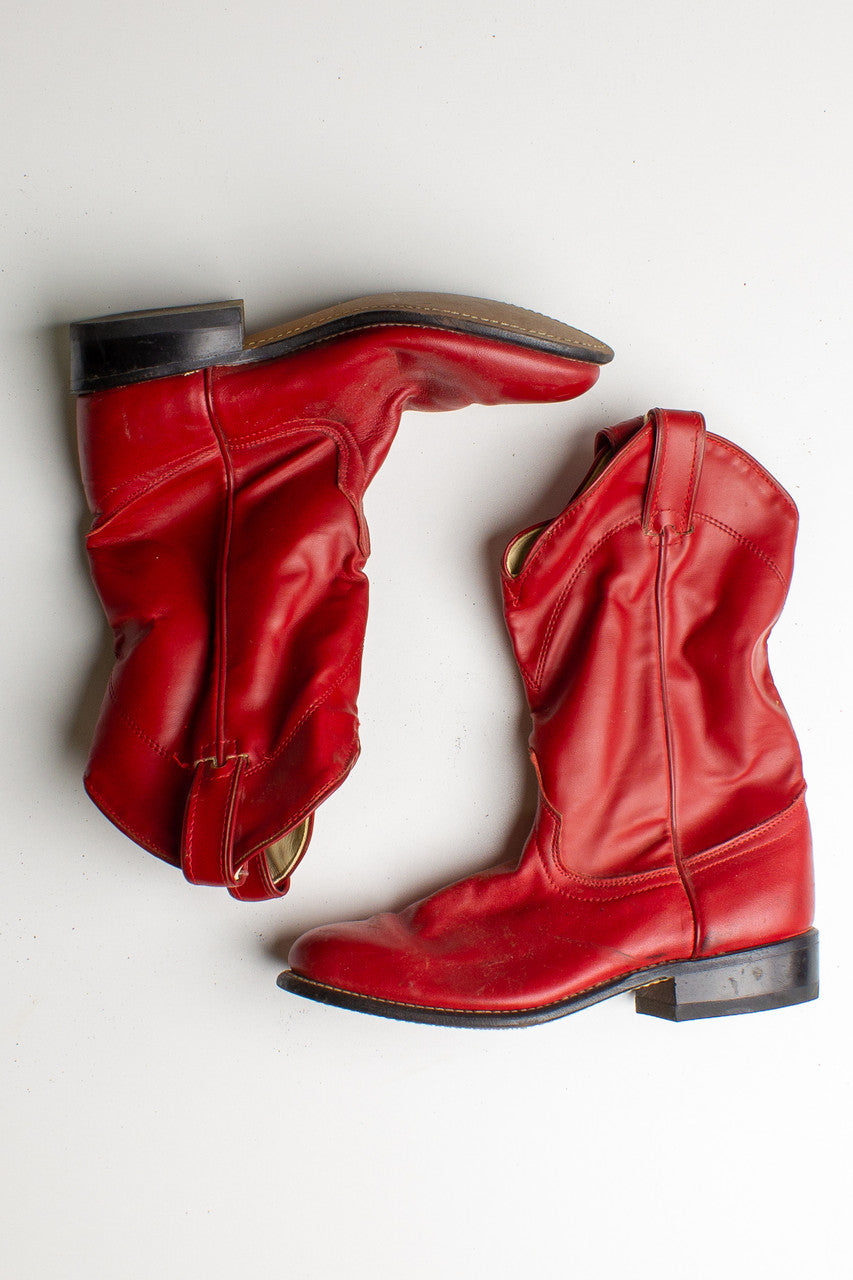 Vintage Lipstick Red Laredo Cowboy Boot (1980s) Sz.7 1256
