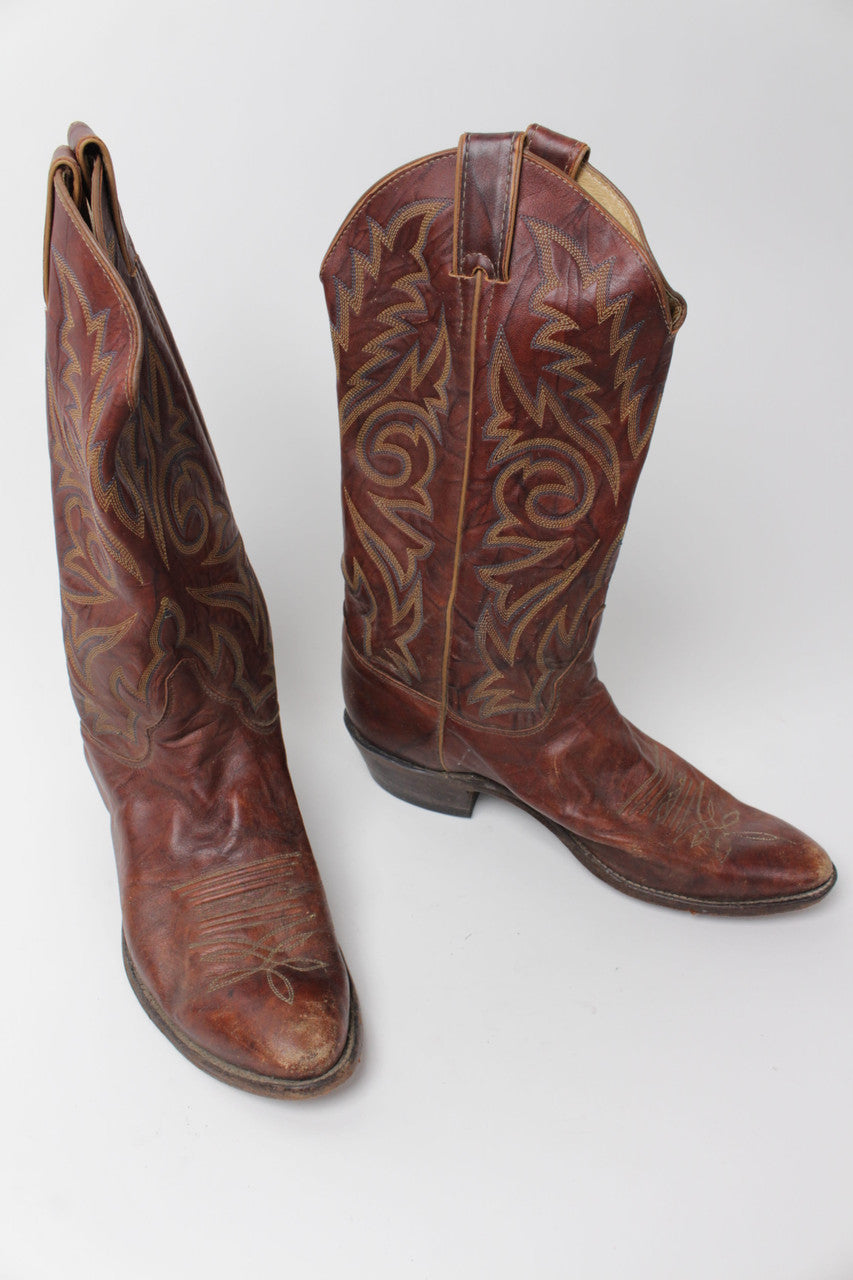 Brown Justin Cowboy Boots (Sz. 9 D) 1282
