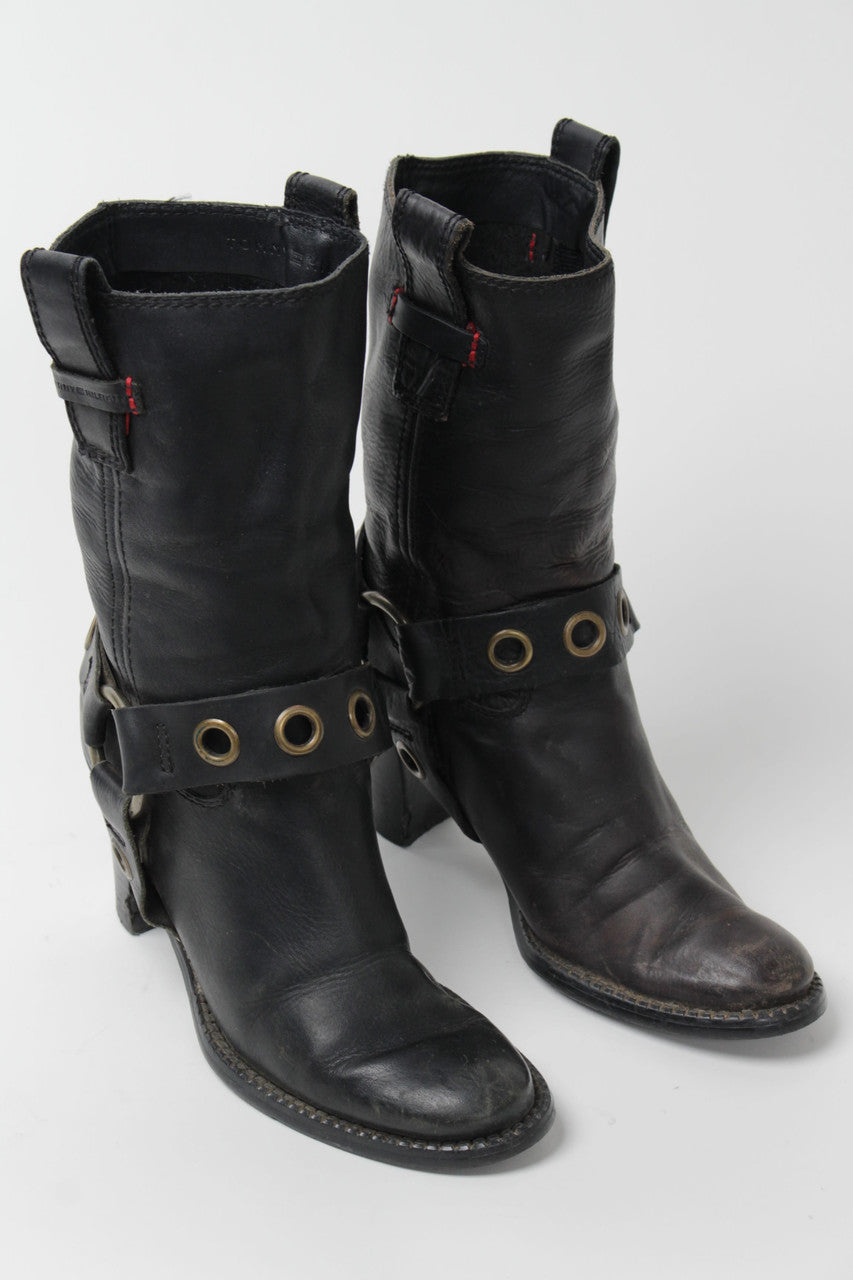 Tommy Hilfiger Black High Heel Cowboy Boots (Sz. 5.5) 1287