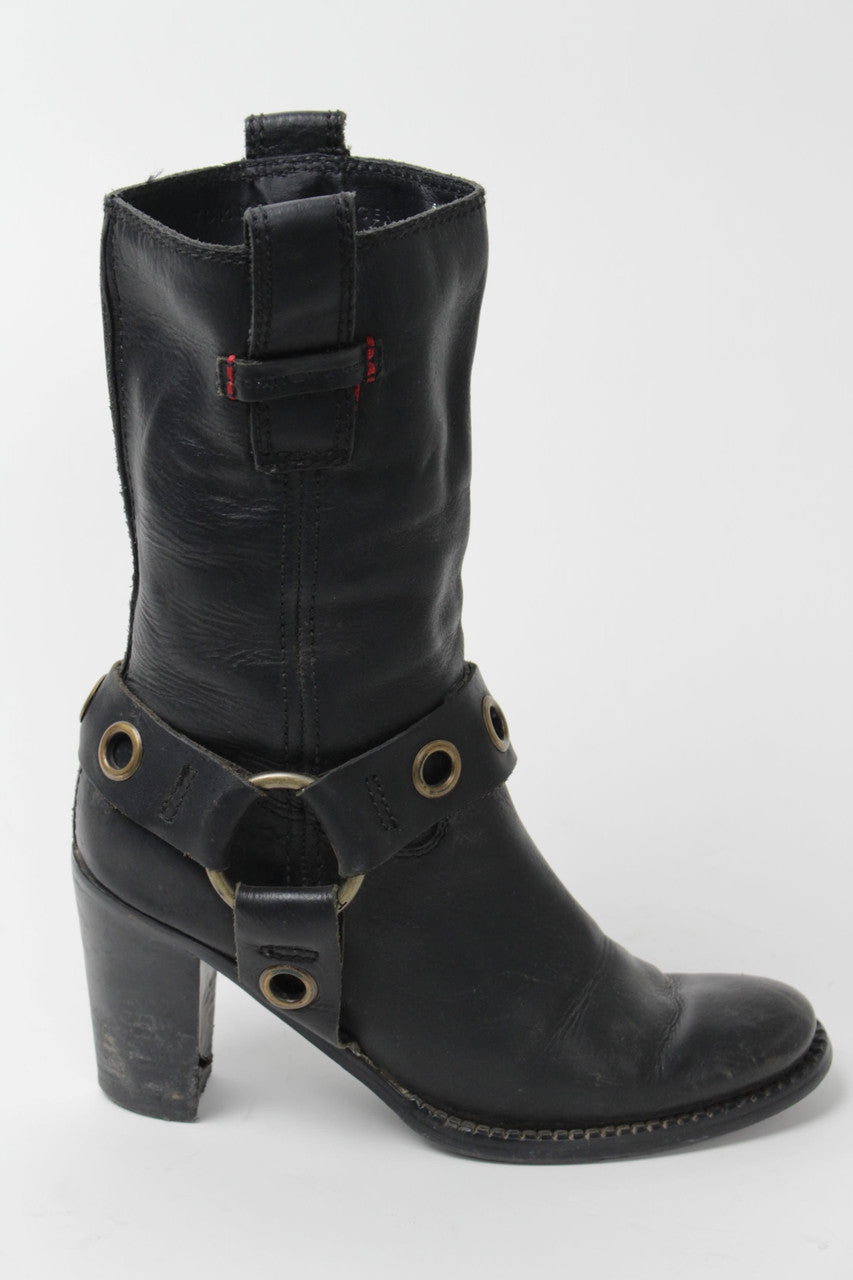 Tommy Hilfiger Black High Heel Cowboy Boots (Sz. 5.5) 1287