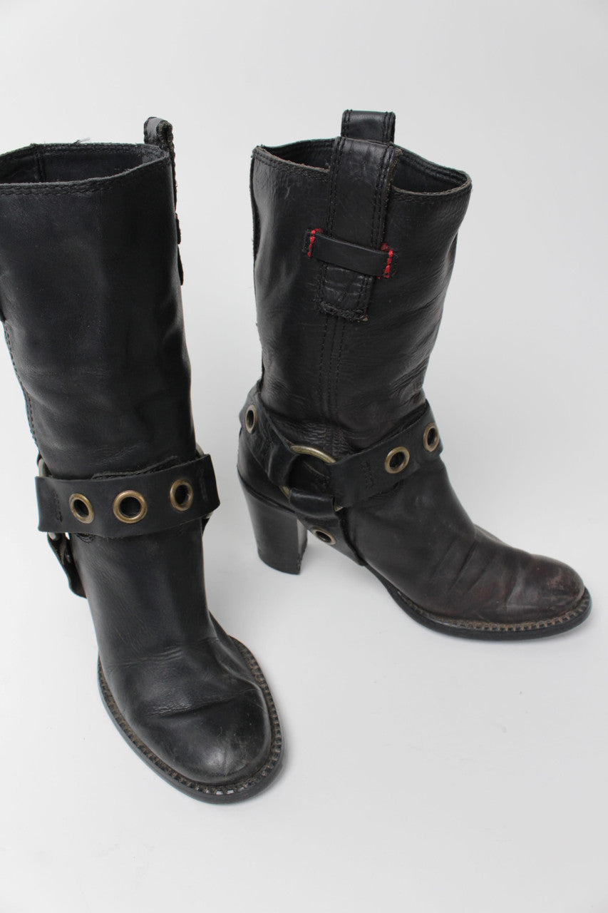 Tommy Hilfiger Black High Heel Cowboy Boots (Sz. 5.5) 1287