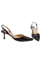 Jimmy Choo Black Leather Pointed Toe Sling Back Kitten Heels Sz 36.5