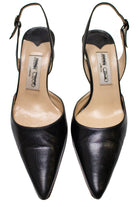 Jimmy Choo Black Leather Pointed Toe Sling Back Kitten Heels Sz 36.5