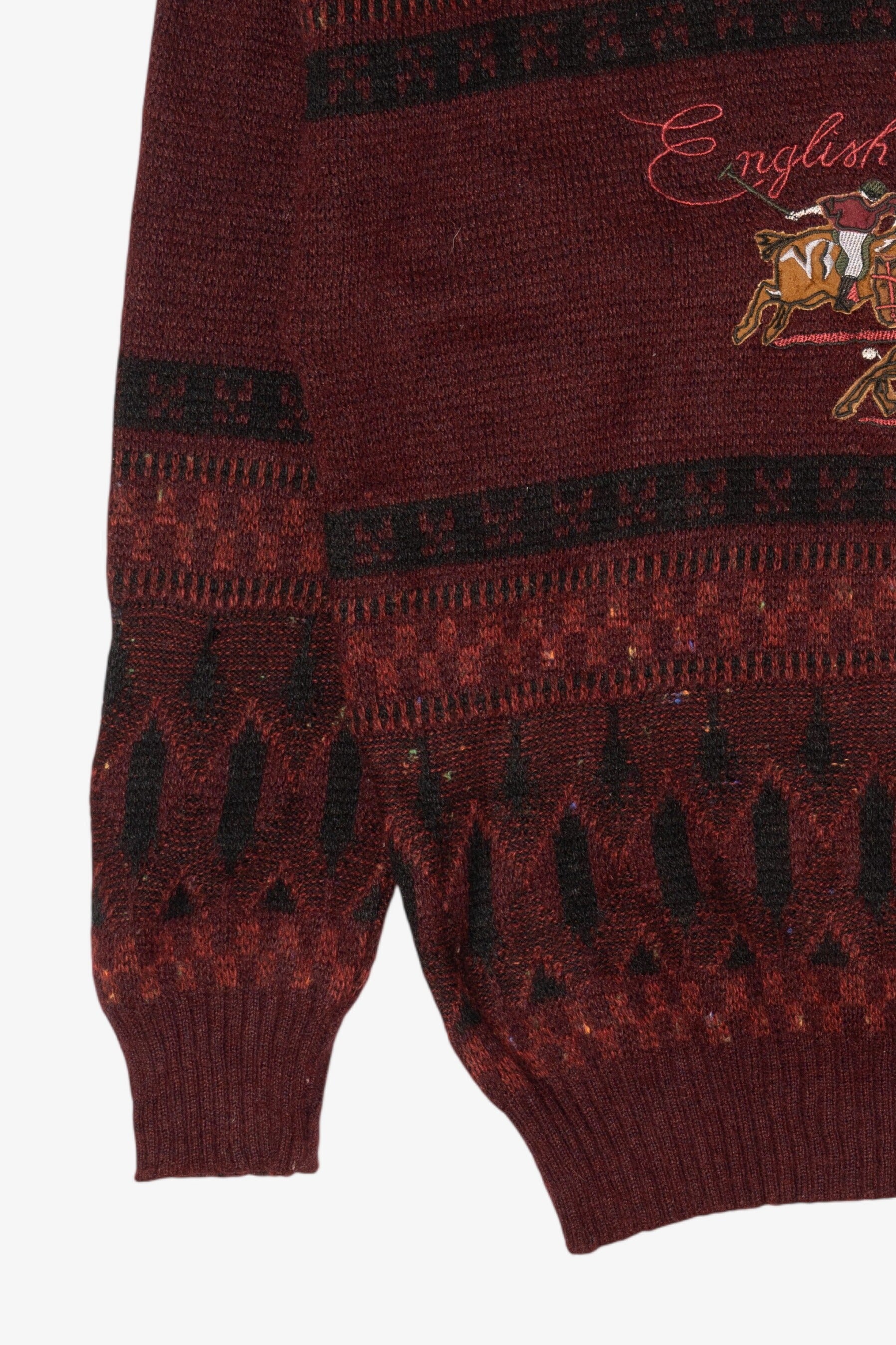 Vintage Burgundy "English Country Club" Jean Legalli Embroidered Sweater (1990s)