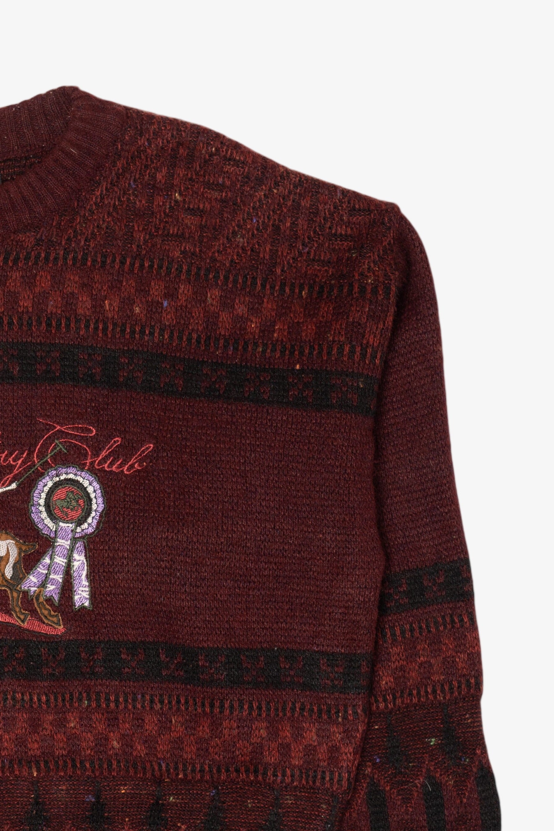 Vintage Burgundy "English Country Club" Jean Legalli Embroidered Sweater (1990s)