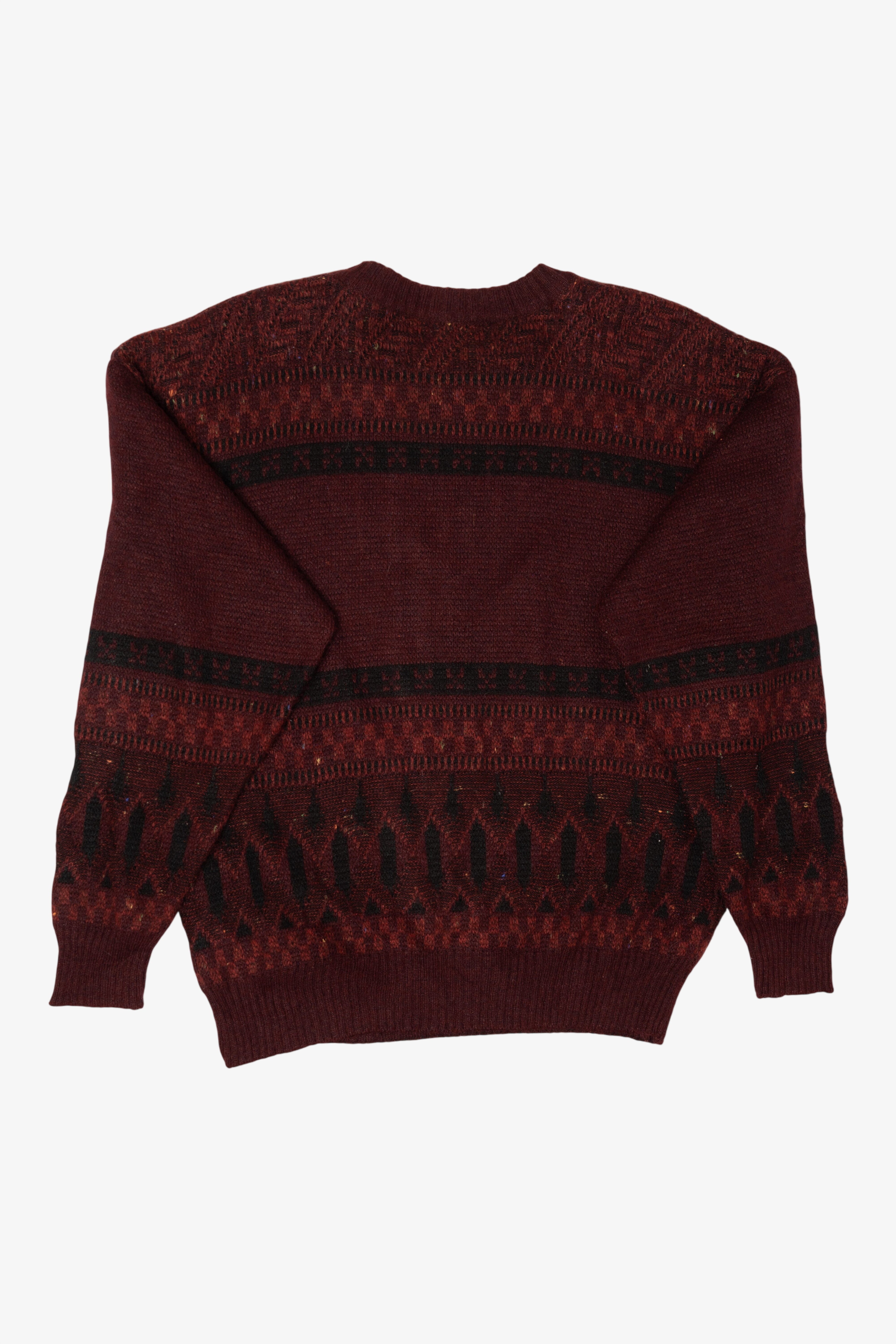 Vintage Burgundy "English Country Club" Jean Legalli Embroidered Sweater (1990s)