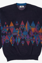 Vintage Navy Blue Navigare Geometric Graphic Sweater (1990s)