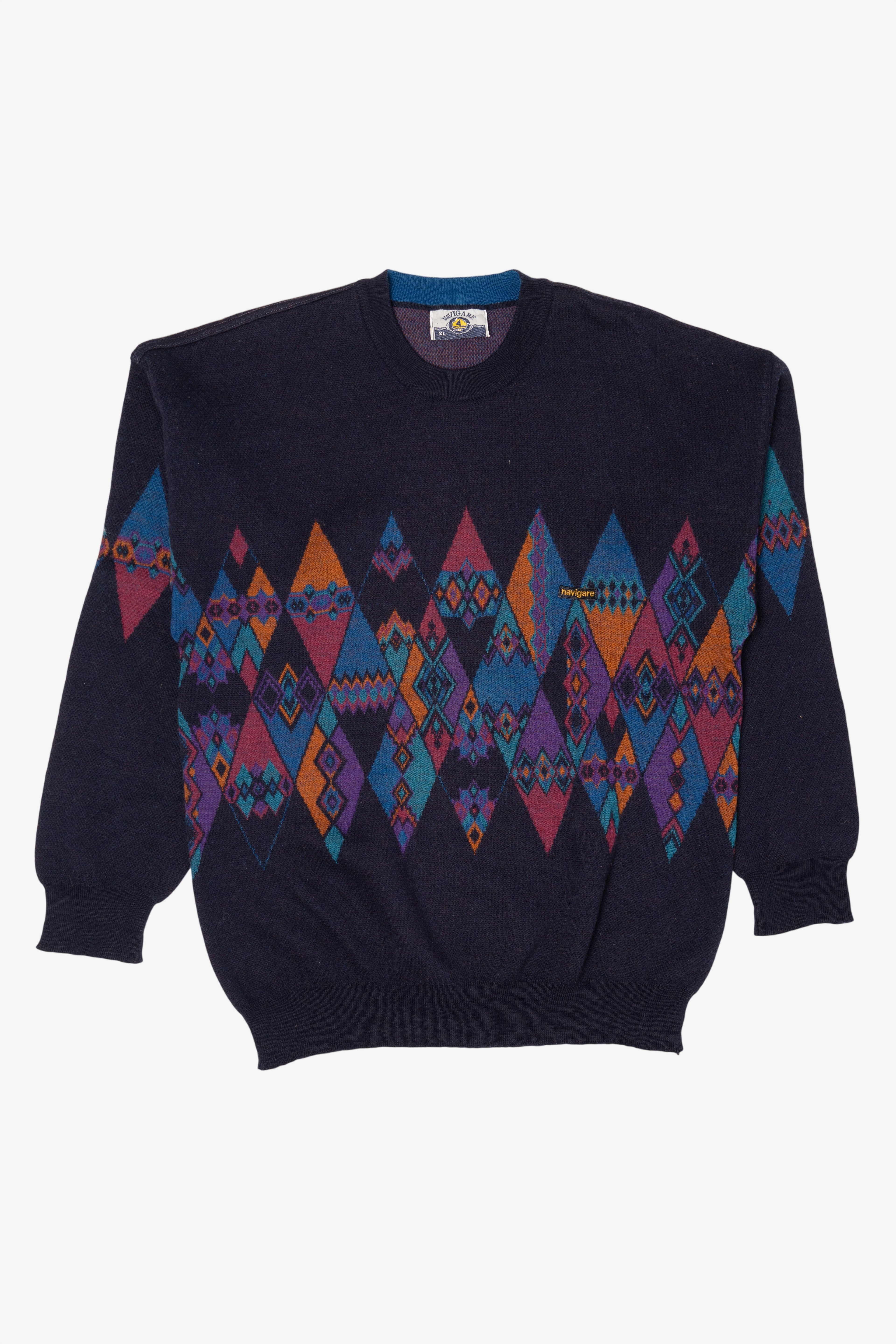 Vintage Navy Blue Navigare Geometric Graphic Sweater (1990s)