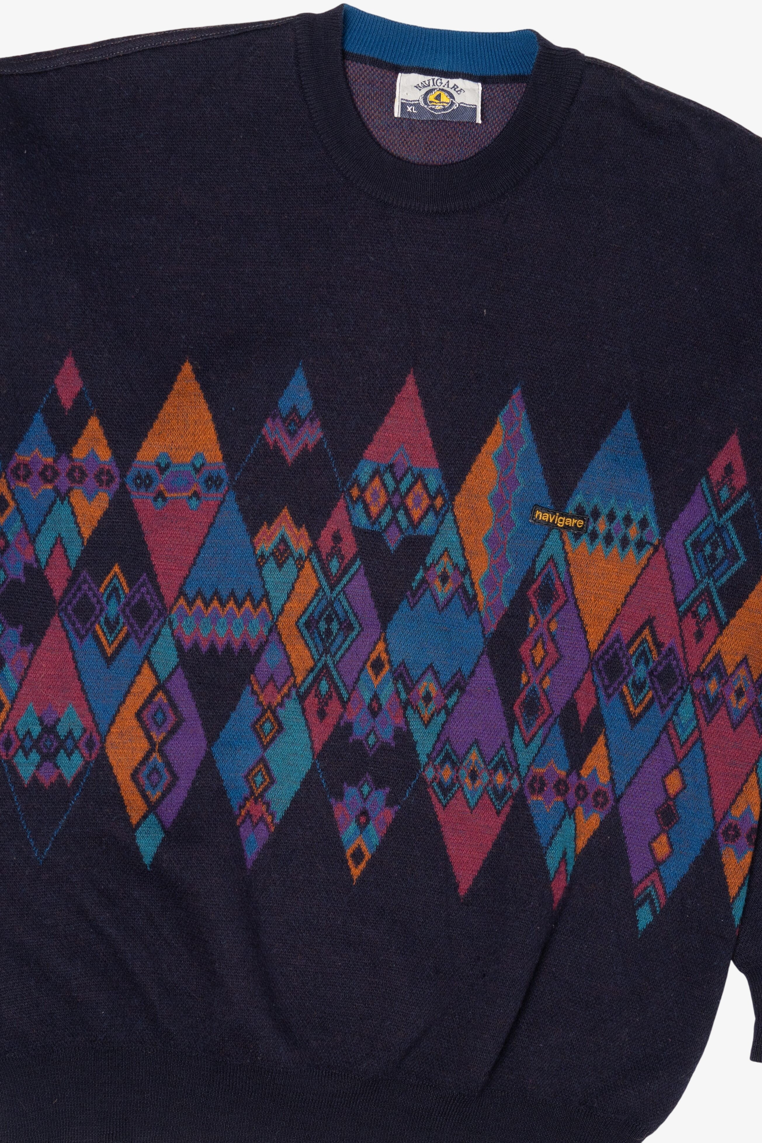 Vintage Navy Blue Navigare Geometric Graphic Sweater (1990s)