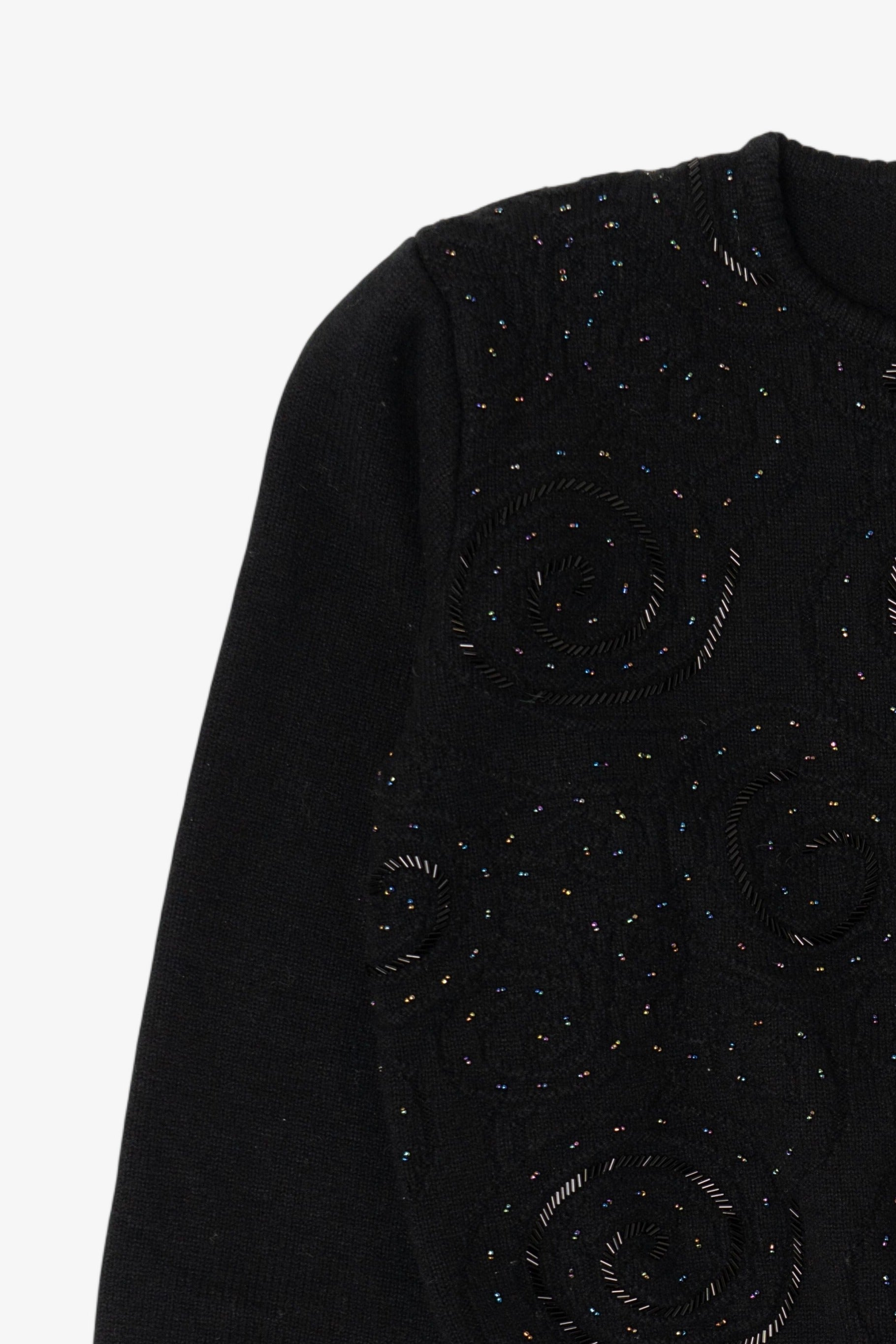 Vintage Black Liz Claiborne Bead Embroidered Sweater (1990s)
