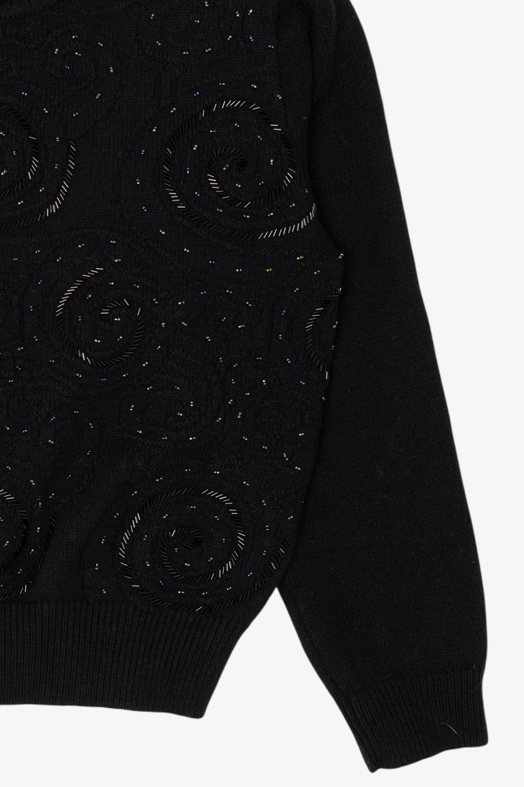 Vintage Black Liz Claiborne Bead Embroidered Sweater (1990s)