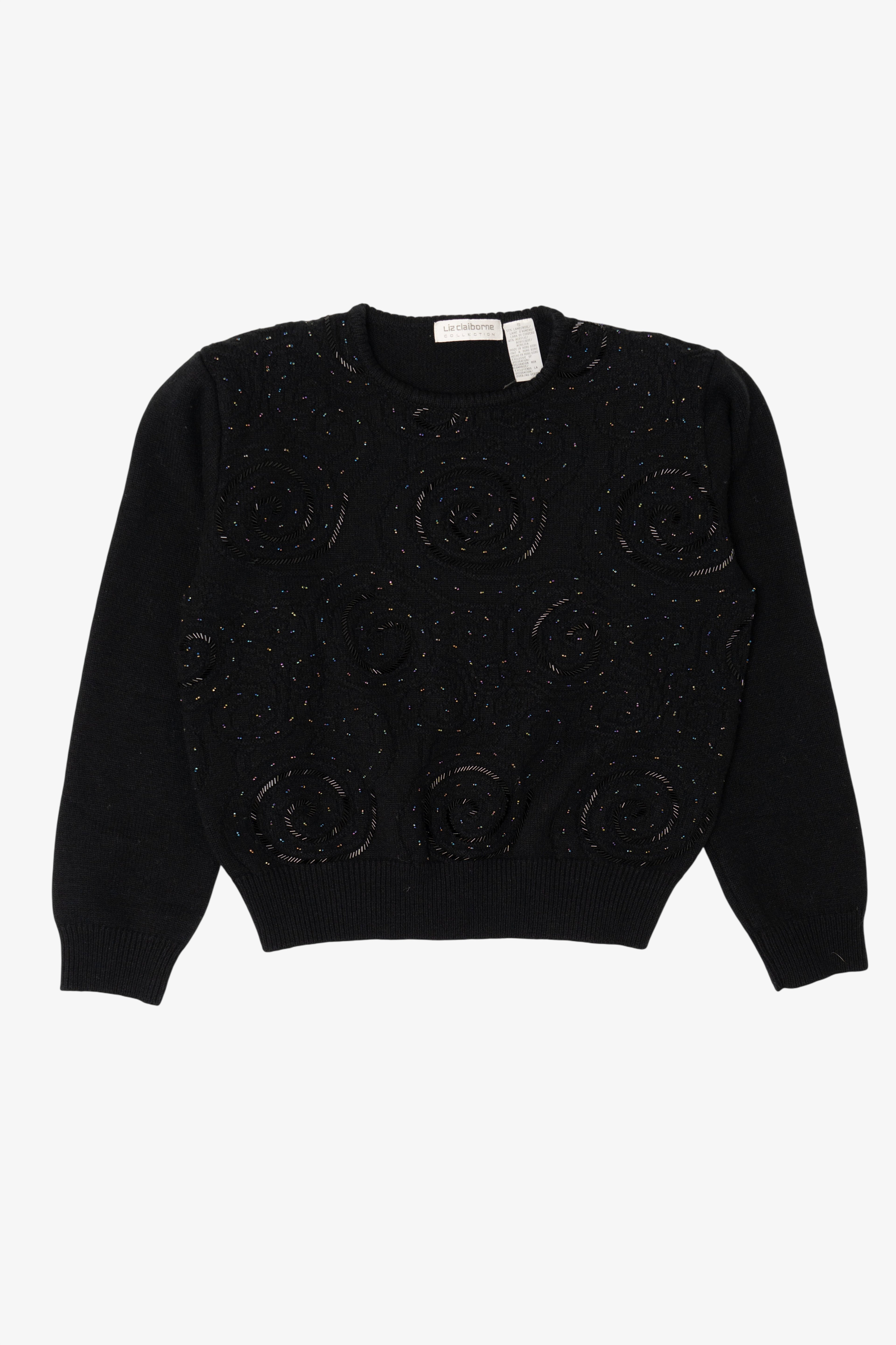 Vintage Black Liz Claiborne Bead Embroidered Sweater (1990s)