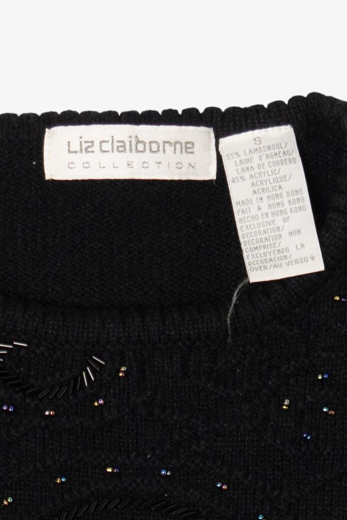Vintage Black Liz Claiborne Bead Embroidered Sweater (1990s)
