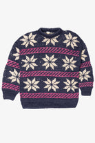 Vintage Navy Blue Snowflake Pattern Reywear Sweater (1980s)
