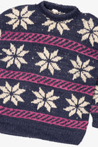 Vintage Navy Blue Snowflake Pattern Reywear Sweater (1980s)