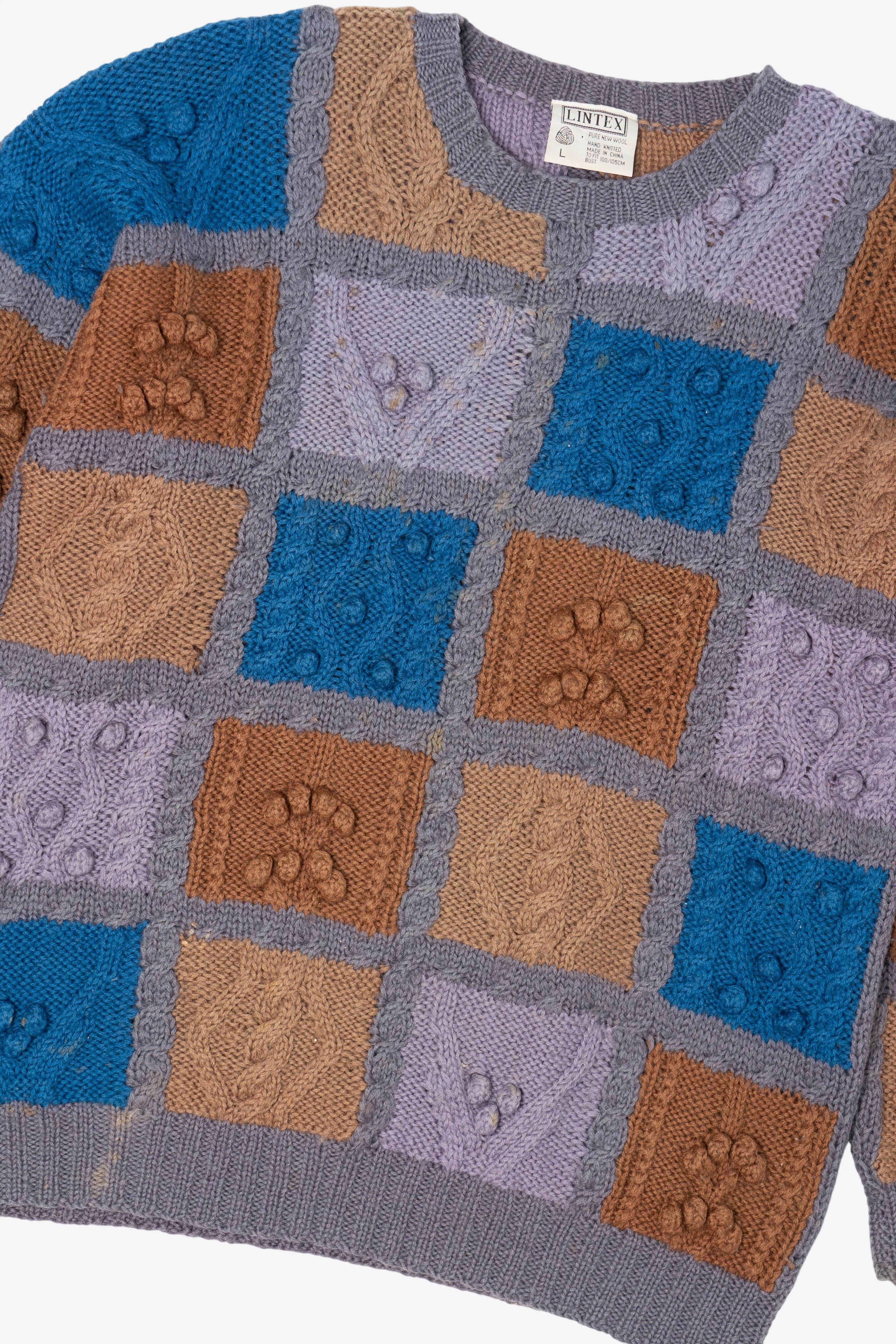 Vintage Hand Knit Lintex Patchwork Sweater (1980s)
