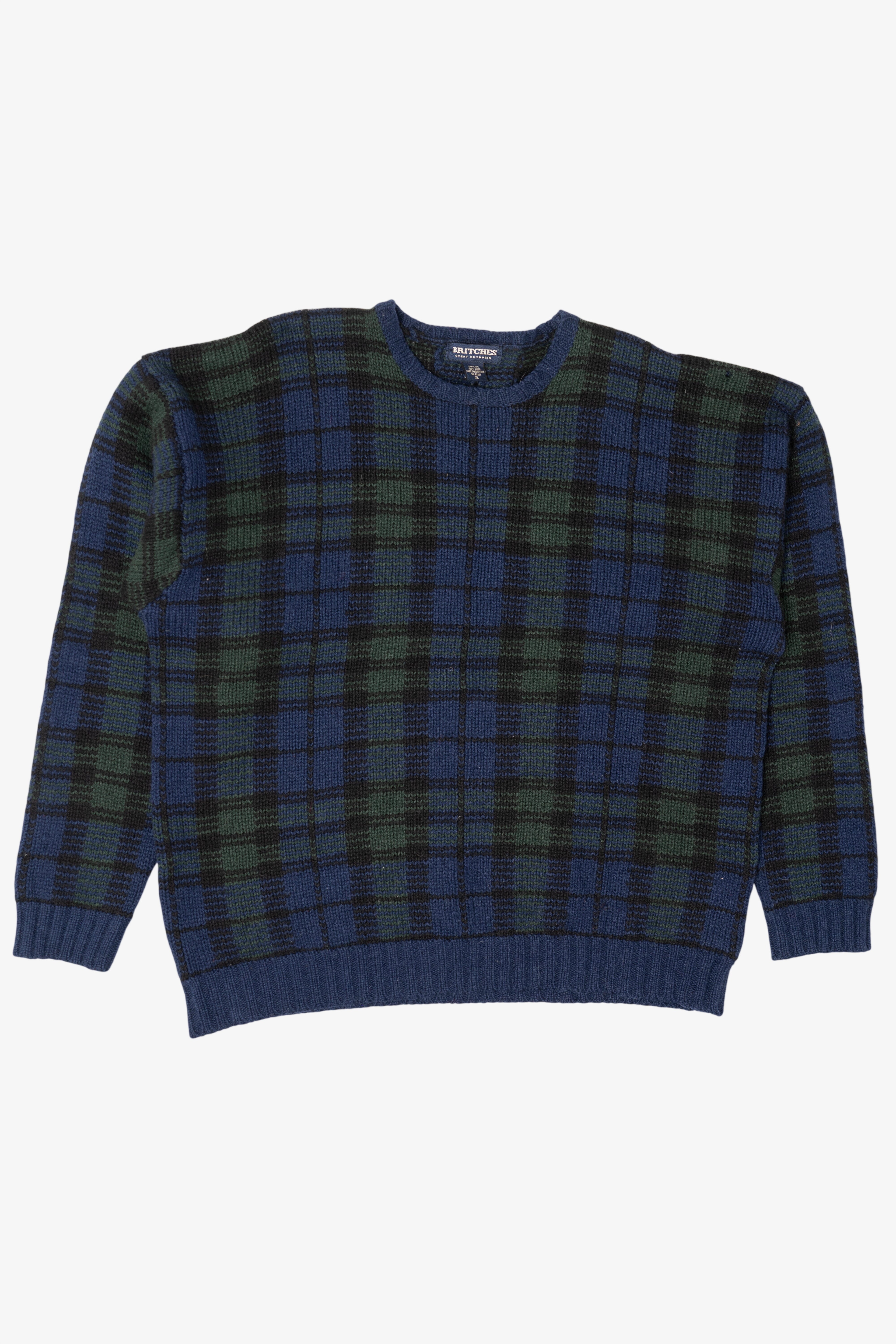 Vintage Navy Blue Plaid Britches Sweater (1990s)