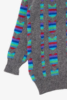 Vintage Gray And Rainbow Pattern ZigZag Sweater (1980s)