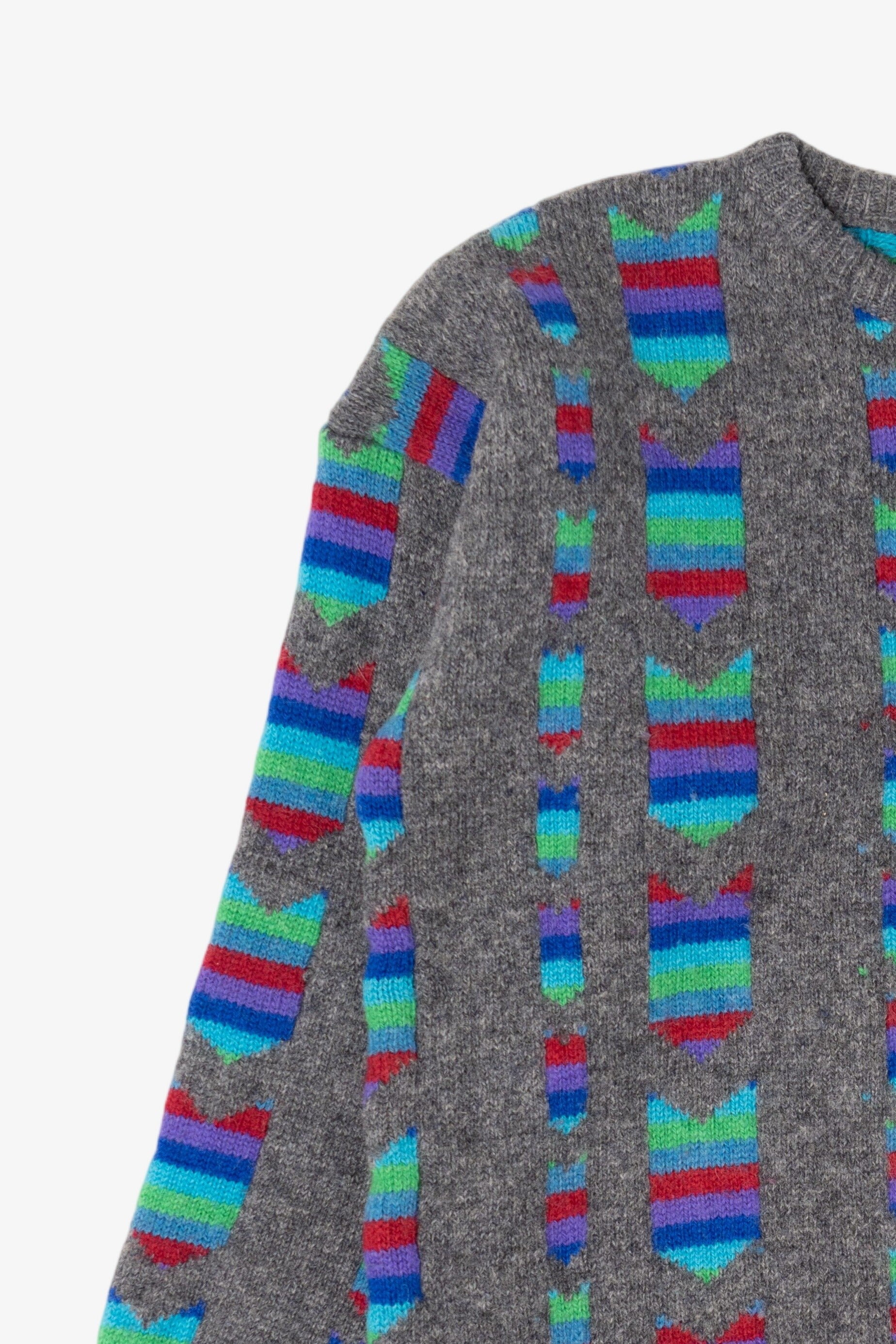 Vintage Gray And Rainbow Pattern ZigZag Sweater (1980s)
