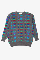 Vintage Gray And Rainbow Pattern ZigZag Sweater (1980s)