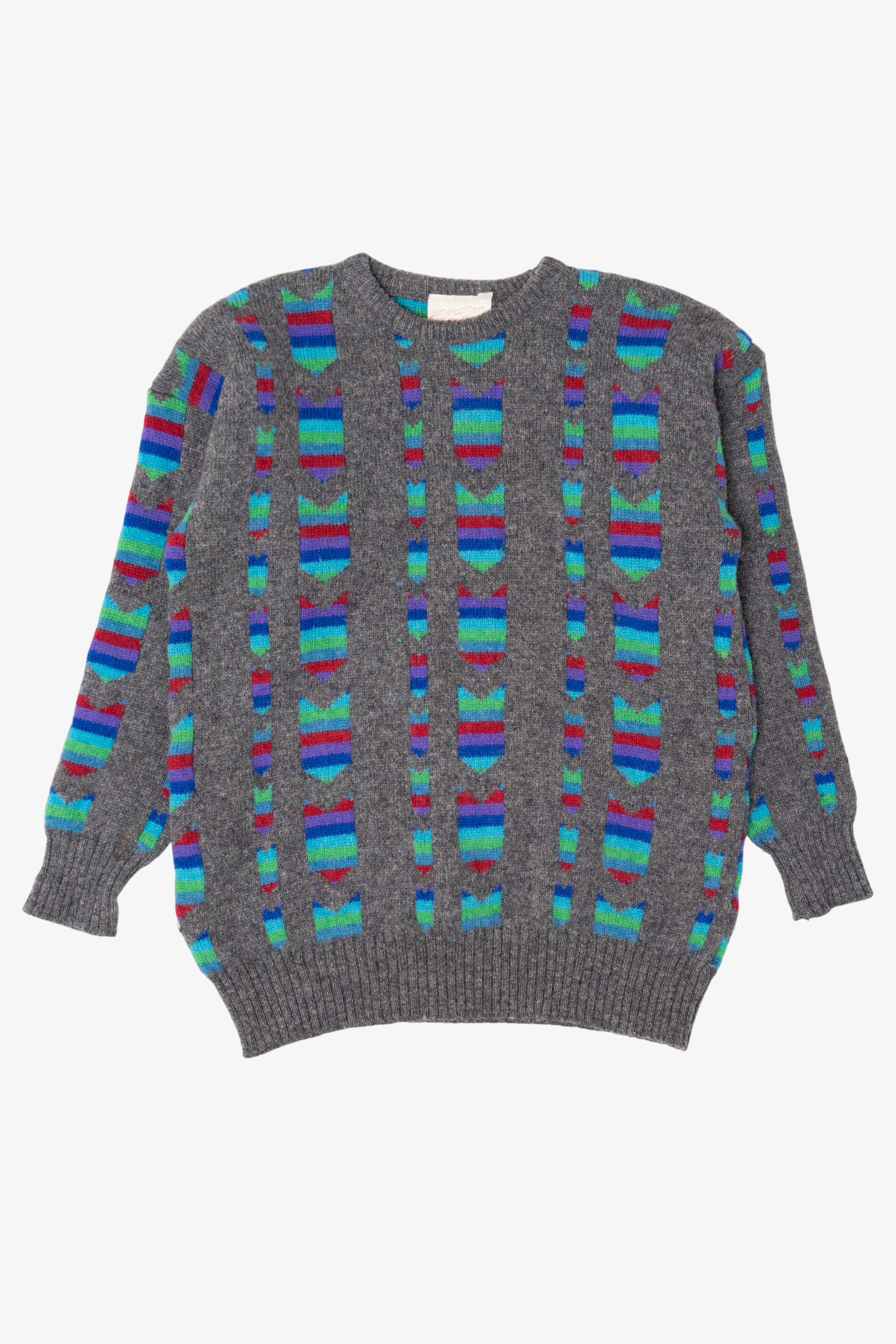 Vintage Gray And Rainbow Pattern ZigZag Sweater (1980s)