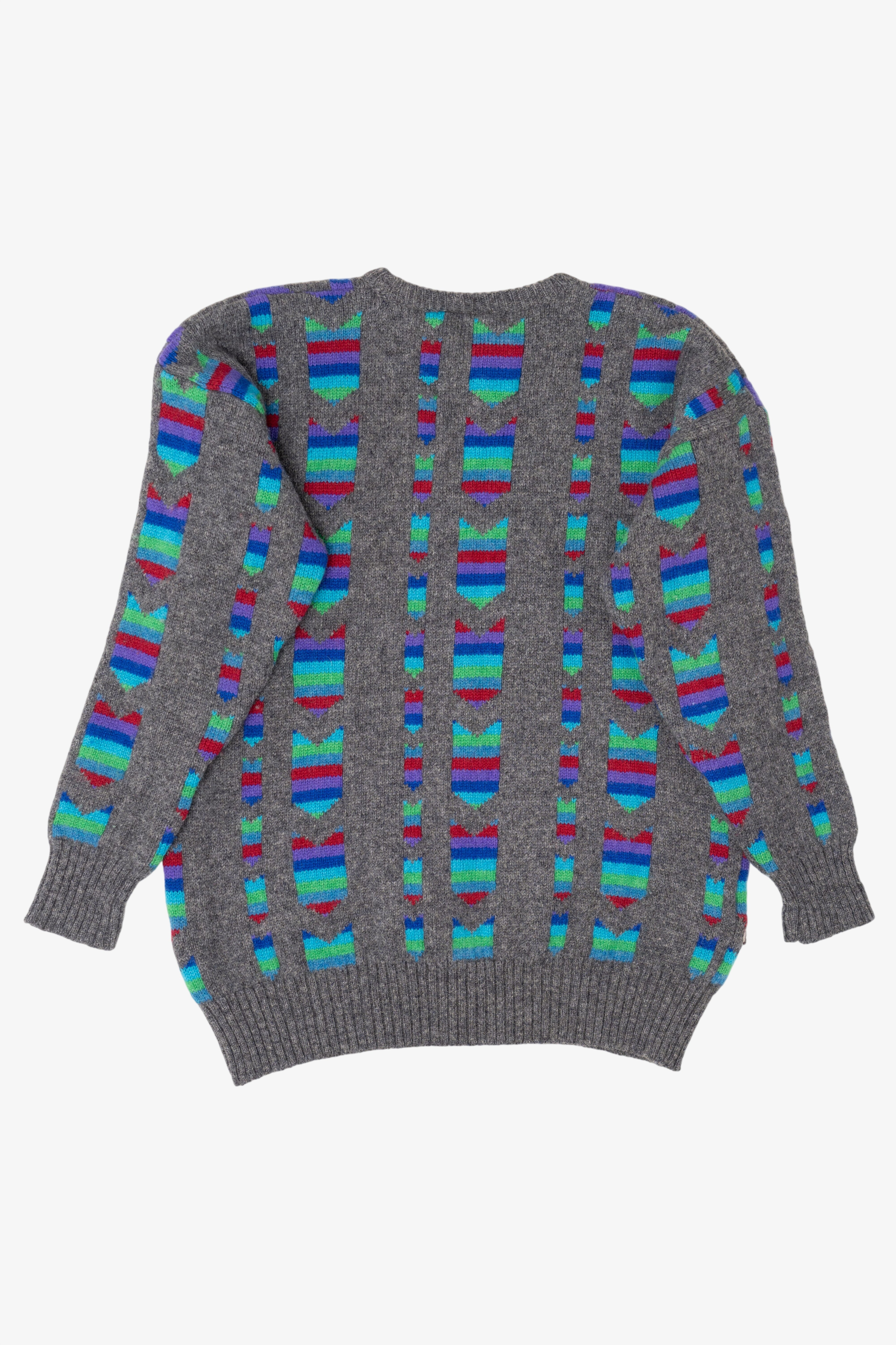 Vintage Gray And Rainbow Pattern ZigZag Sweater (1980s)